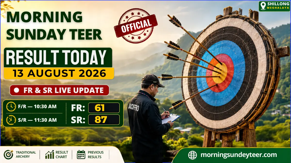 Morning Sunday Teer Result Today 13 August 2026 - Shillong FR & SR live update. Check previous results, dream numbers & Teer chart now!